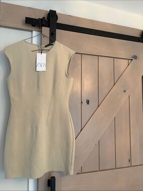 Zara Light Beige Mini Sheath Dress